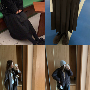 Komorebis 三色立体压褶西装百褶松紧腰长裙不易皱好打理