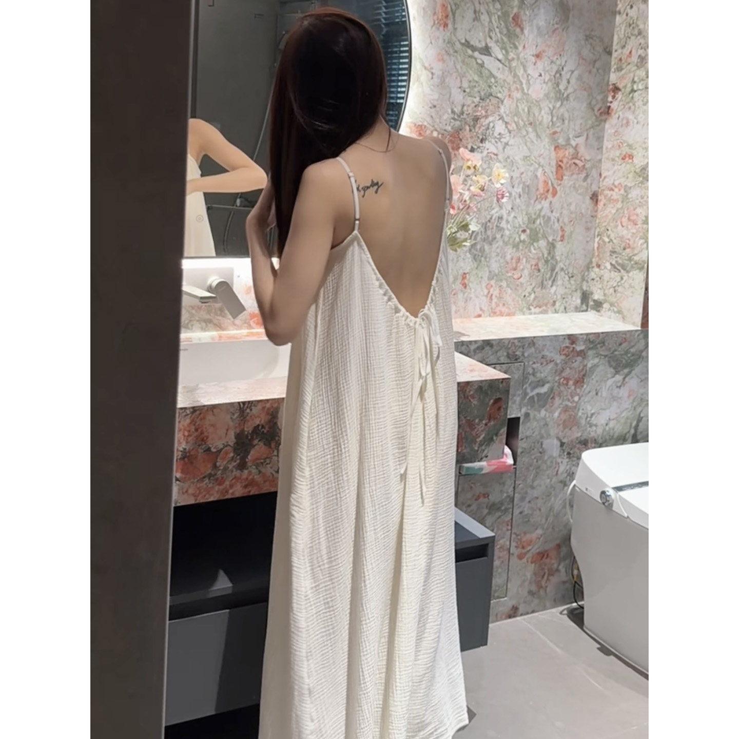 棉纱睡裙露背带胸垫吊带裙家居服图片