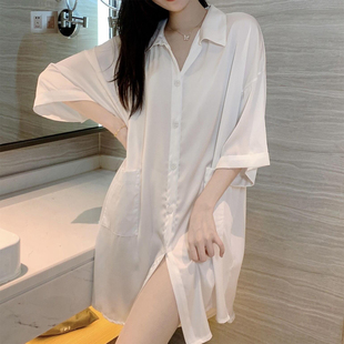 轻奢风冰雪丝性感衬衫睡裙女2026新款夏季宽松显瘦女士睡衣家居服
