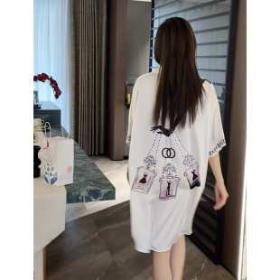 纯欲薄款睡衣女款夏季凉感冰雪丝睡裙中袖衬衫裙高级感宽松家居服
