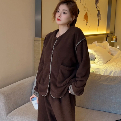 软绵绵双面绒保暖睡衣女士家居服