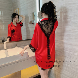 蕾丝露背性感冰雪丝睡衣女款2026新款夏季纯欲轻奢女士家居服套装