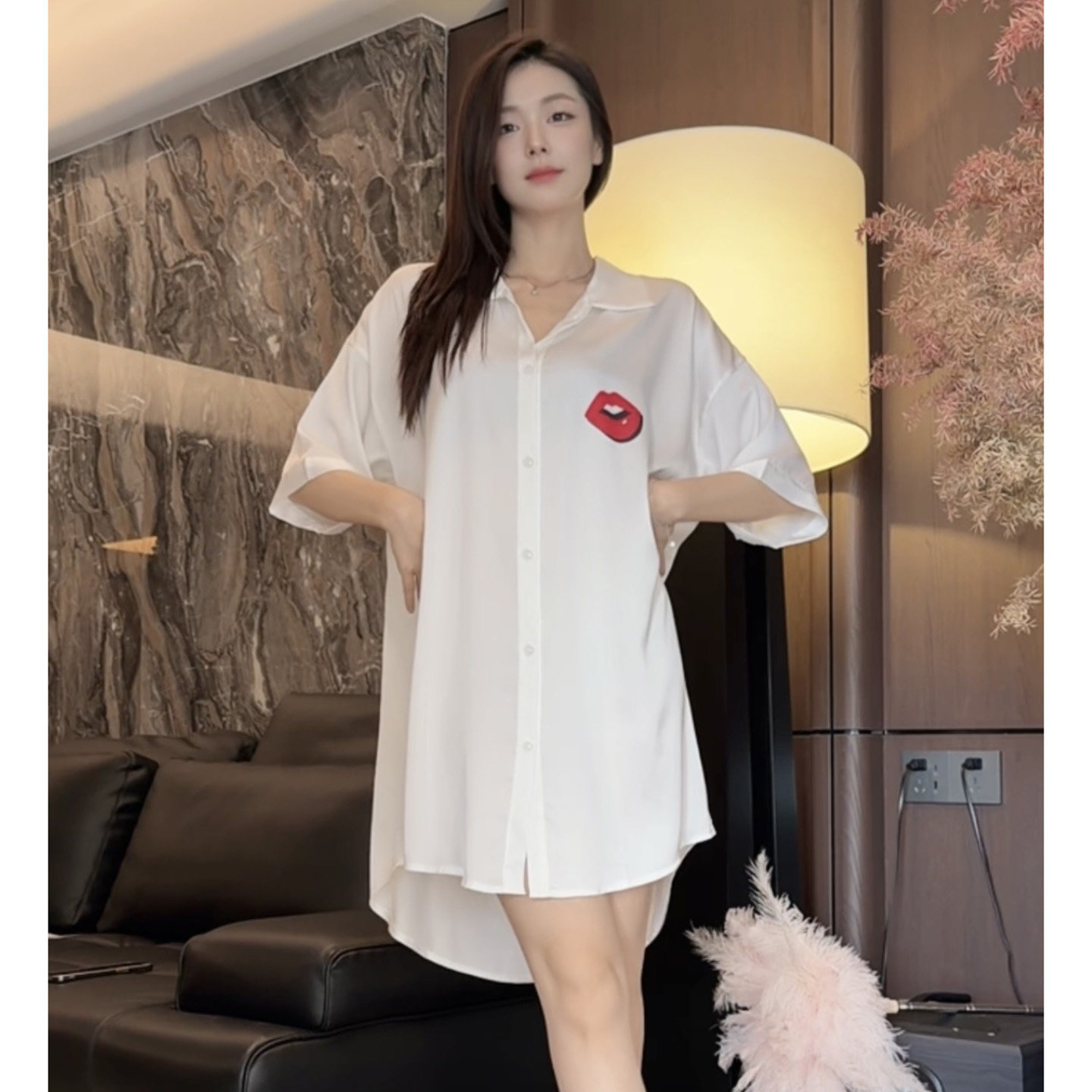 冰丝睡裙女开衫家居服中袖衬衫裙图片