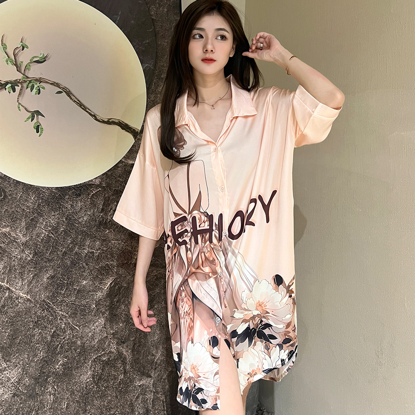 凉感冰丝睡裙女士甜美家居服睡衣图片