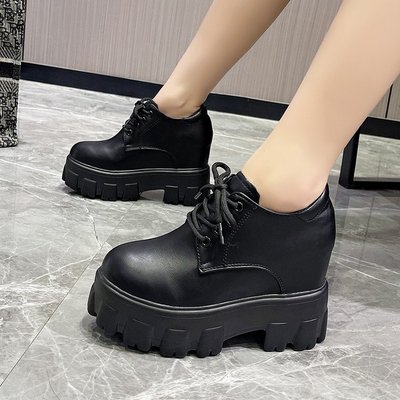 2025春季新款8cm内增高女鞋厚底高跟显瘦小皮鞋百搭乐福休闲单鞋