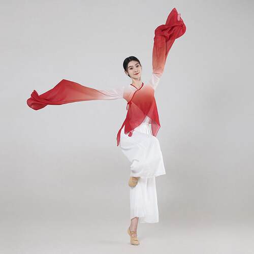 中国舞 国风戏曲水袖系带水袖纱衣练功服上衣舞蹈服练功服 表演服