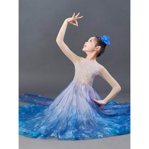 中大童古XUE典蹈服裙海望月舞舞蹈长裙飘逸大摆合唱服幻歌伴舞演