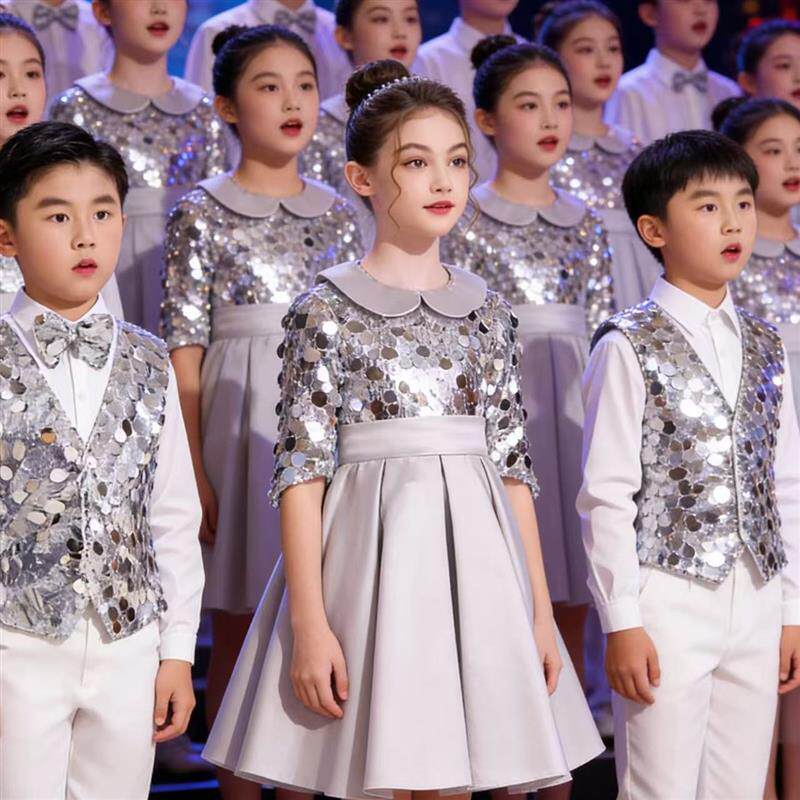 儿童合唱演出服小学生诗歌朗诵比赛表演服男女童舞台大型比赛礼服