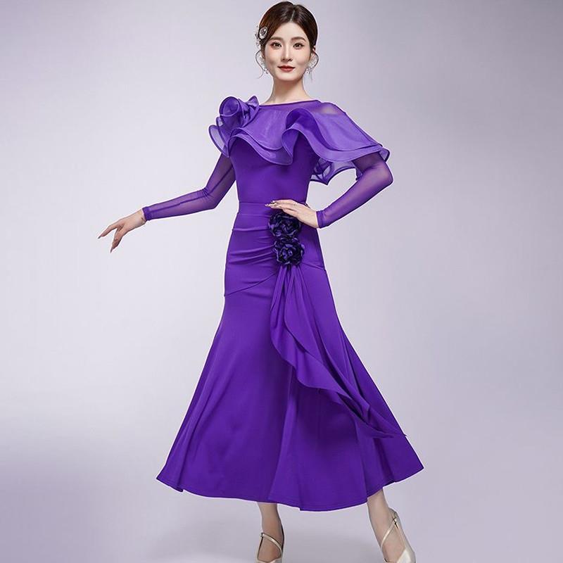专业摩登舞服女成人新款舞蹈表演演出服套装长袖上衣国标舞