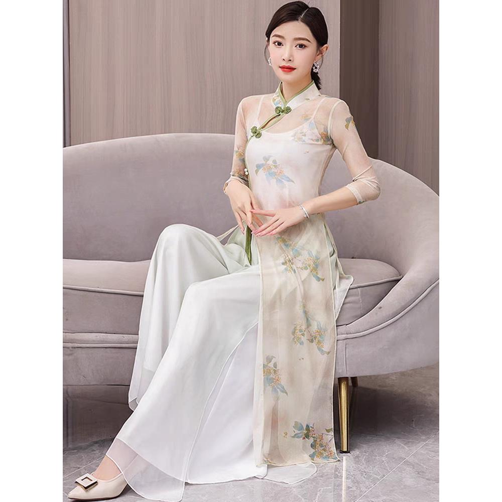 风美容院工作服女采HXV耳师服装足疗技师衣袍中国改良旗洋装服夏
