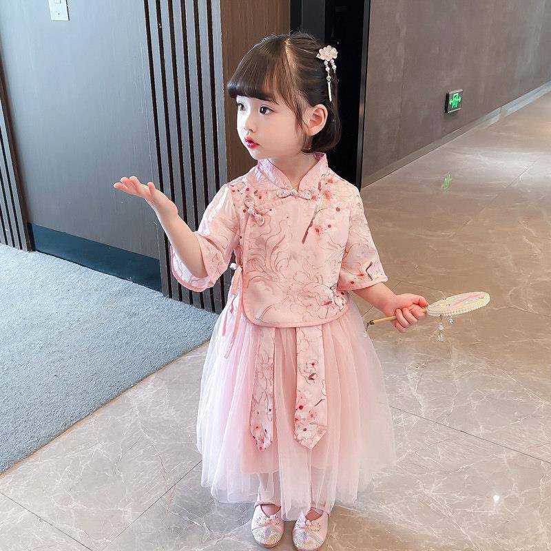 超女宝宝汉服夏短袖日常古装中国风仙洋装童唐装OHJ儿古风演款出