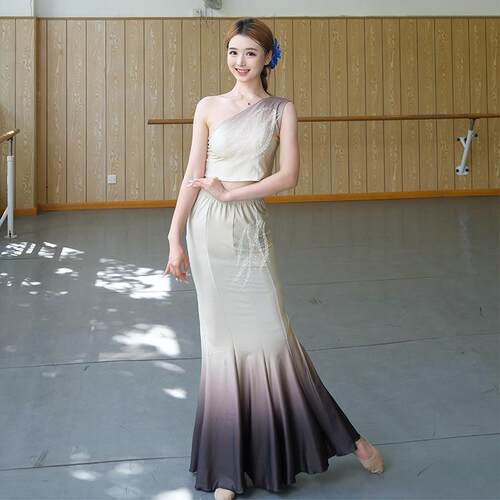 傣族舞蹈裙子女成人半身包臀长裙渐变艺考培训练习裙民族表演服饰