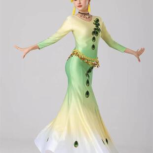 新款傣族舞蹈服孔雀舞演出服艺考练习服成人女显瘦鱼尾裙民族服装