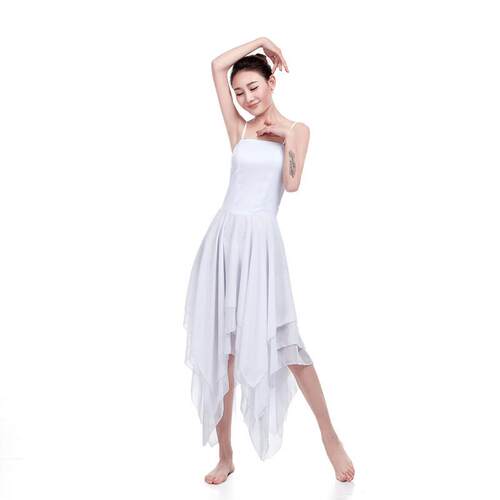 白色吊带舞蹈服芭蕾舞裙飘逸现代舞蹈服装现代舞蹈演出服装女