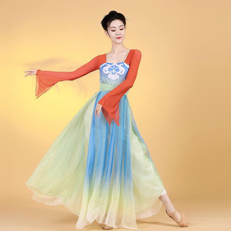 古典舞女子表演服飘逸仙人古风纱布练习服中国舞现代舞考试舞蹈服