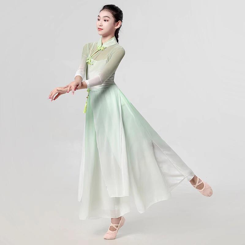 女童古典舞蹈服中国风弹力旗袍舞蹈扇子中国舞身韵练功服装演出服