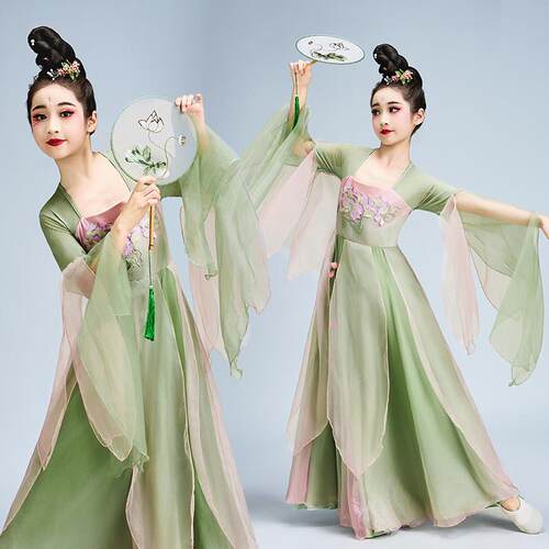 儿童古典舞演出服新款汉唐风学生团扇舞表演服古风超仙汉服舞蹈服