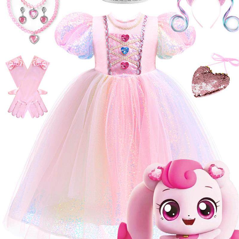 夏季精彩可爱的女孩独角兽公主裙泡芙袖彩色高级礼服舞台表演服装