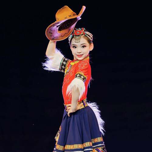 牧民新歌蹈服酒窝同款演出VVU服小次拉舞索表演服装儿童藏族大仁