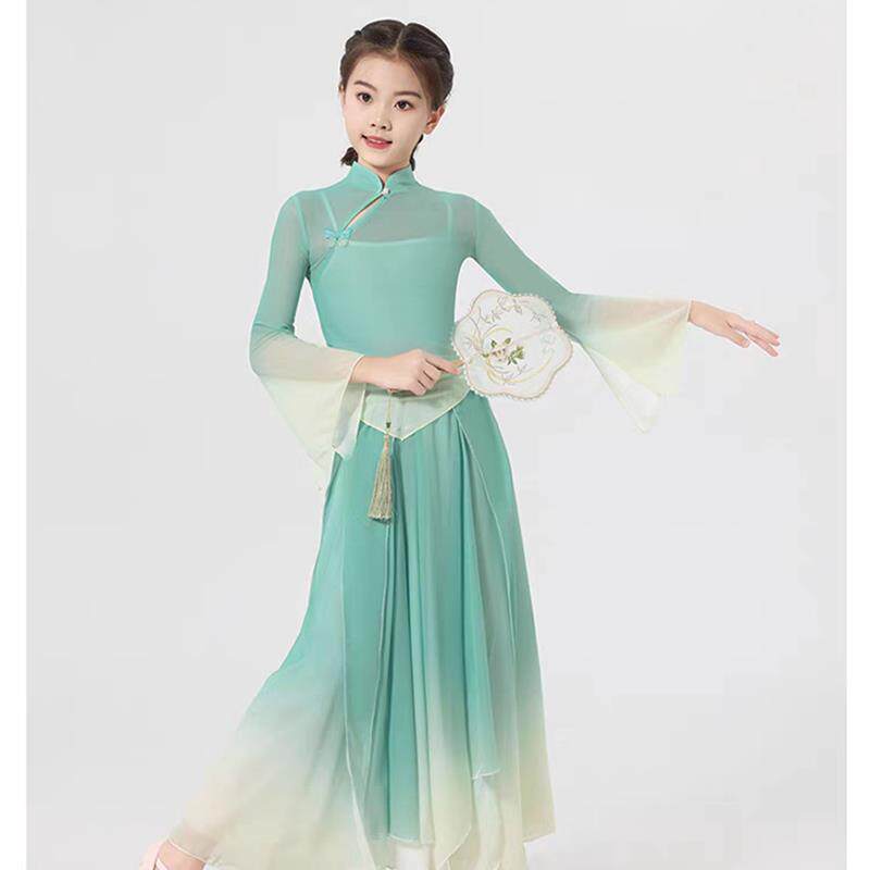 少儿入莲间舞蹈服装新款飘逸纱衣儿童练功服旗袍领烟雨行舟演出服