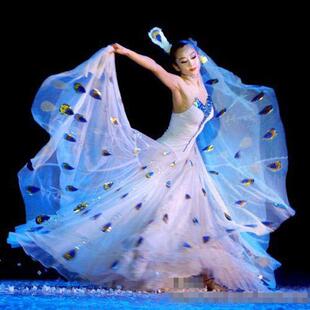 白色孔雀裙杨丽萍孔雀舞蹈演出服傣族服装孔雀裙服装孔雀舞雀之灵