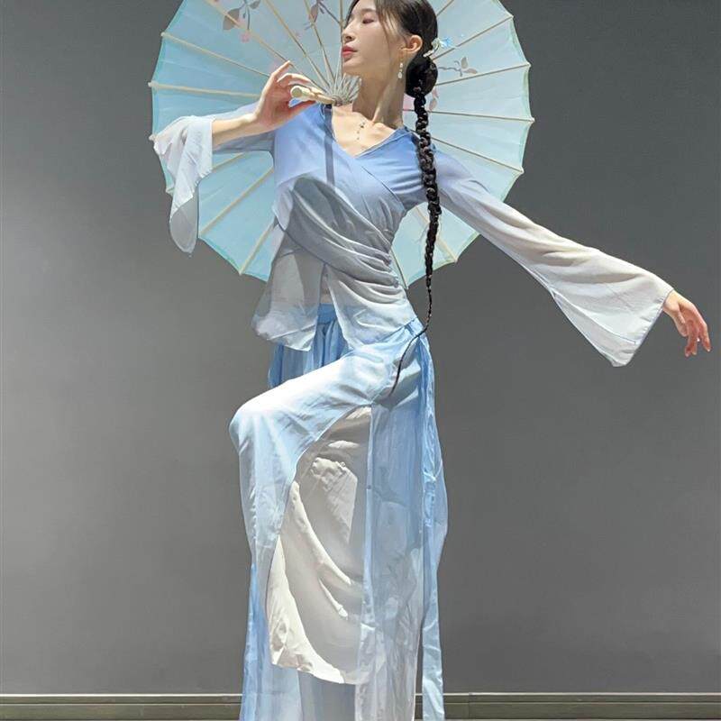 青花瓷舞蹈服装蓝色伞舞渐层纱衣古典舞相思谣演出服江南表演服夏