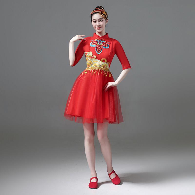采购产品现EVH代舞装，广场快板，中国风格表演，，水鼓舞鼓乐服