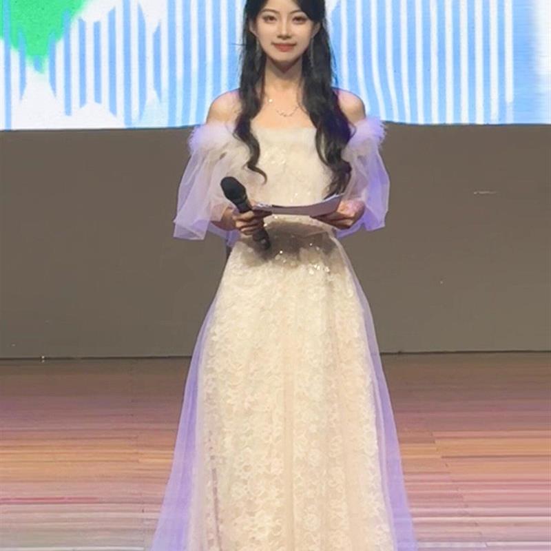 单肩晚礼服优雅平易的奢华小众举办2024新生艺术考试成人仪式惊艳