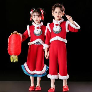 元旦幼儿童喜庆中国红演出服男女童梦娃元日舞蹈服灯笼打鼓表演服