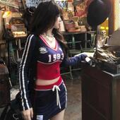 多巴胺女团风足球宝贝打歌服舞蹈套装 演出服装 拉拉 啦啦队长袖 美式