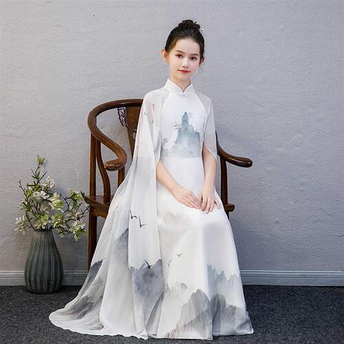 古筝演出服女童大童小女孩汉服中国风专业比赛表演服儿童礼服