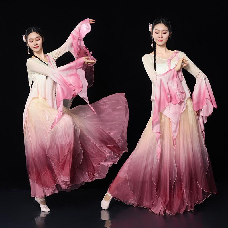 古典舞仙气飘逸身韵纱衣绝美渐变演出服中国古风花瓣舞蹈裙套装