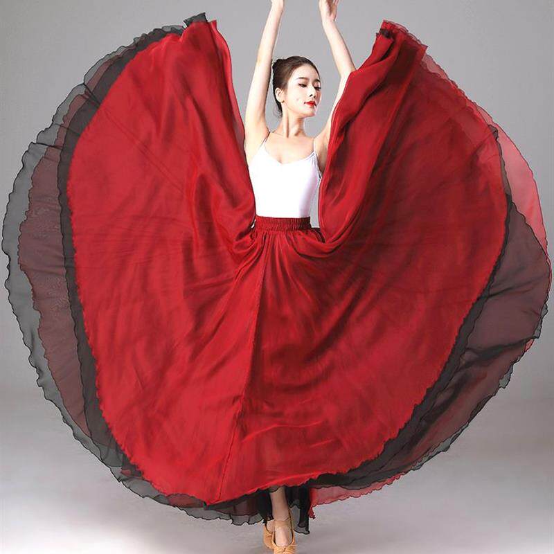 中国古典舞蹈练功服长裙子双层天丝大摆裙度720演出服万疆舞蹈裙