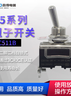 CNTD 昌得 钮子开关2脚2 两档 单刀单掷 C511B 15A 摇头摇臂银点