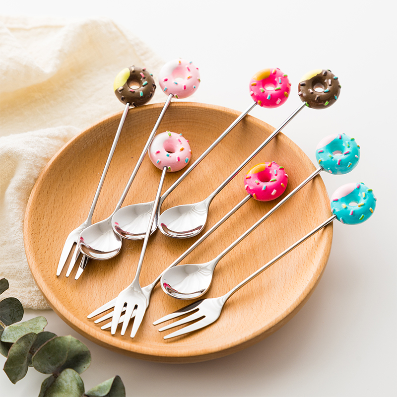 家用不锈钢可爱卡通单只水果叉套装创意北欧儿童叉子蛋糕叉咖啡勺