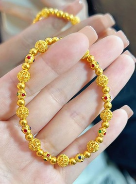 中式花丝彩珠镂空绣球手链金色高级感小众百搭复古女款送礼饰品