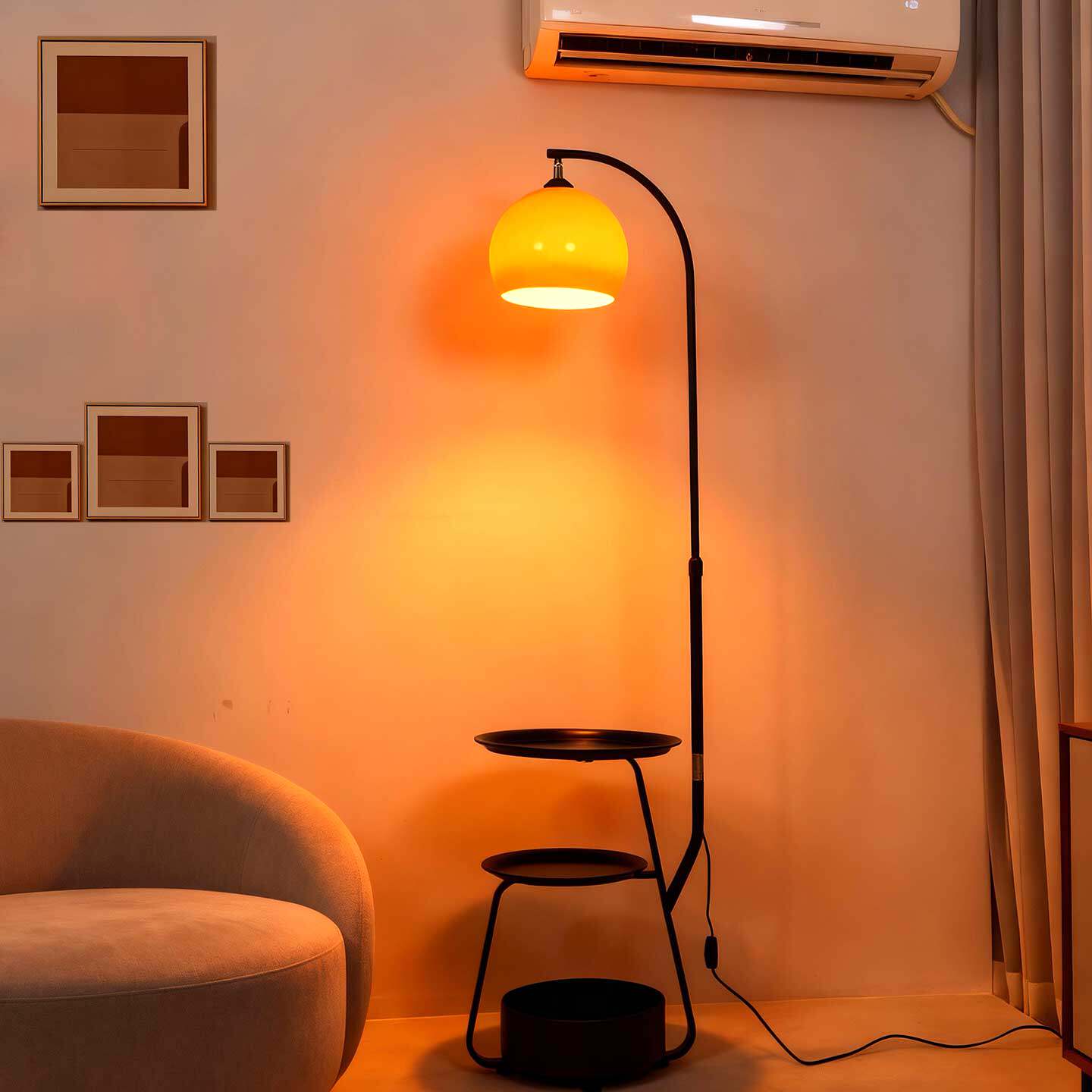 中古风落地灯置物架一体多功能落地灯室床头客厅沙发氛围立式台灯