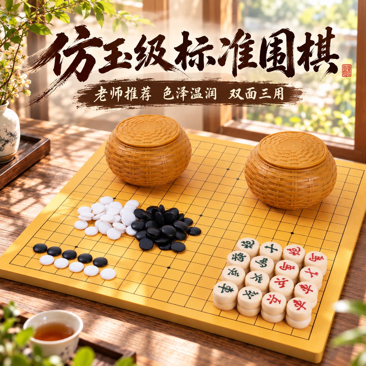 围棋棋盘套装五子棋小学生专用儿童初学成人家用亲子互动19路标准