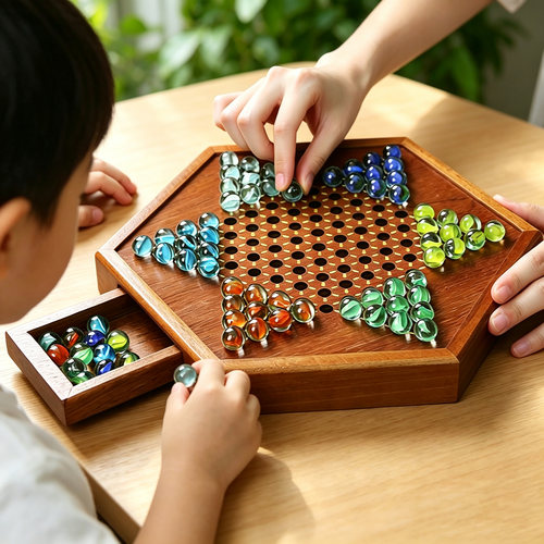 跳棋木质大号跳跳棋玻璃珠子大人老人成人抽屉高档儿童小学专用