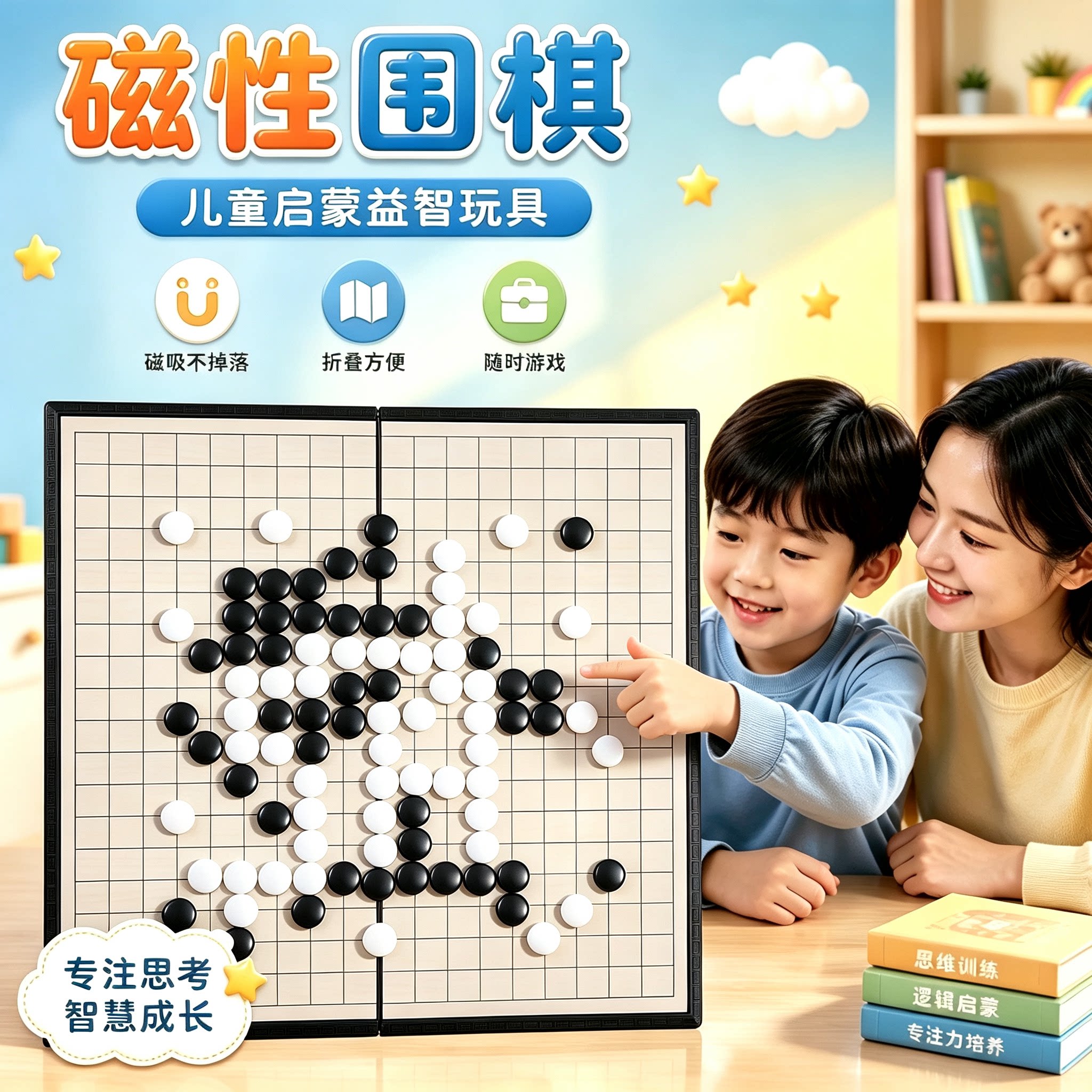五子棋围棋19路棋盘磁吸式折叠图片