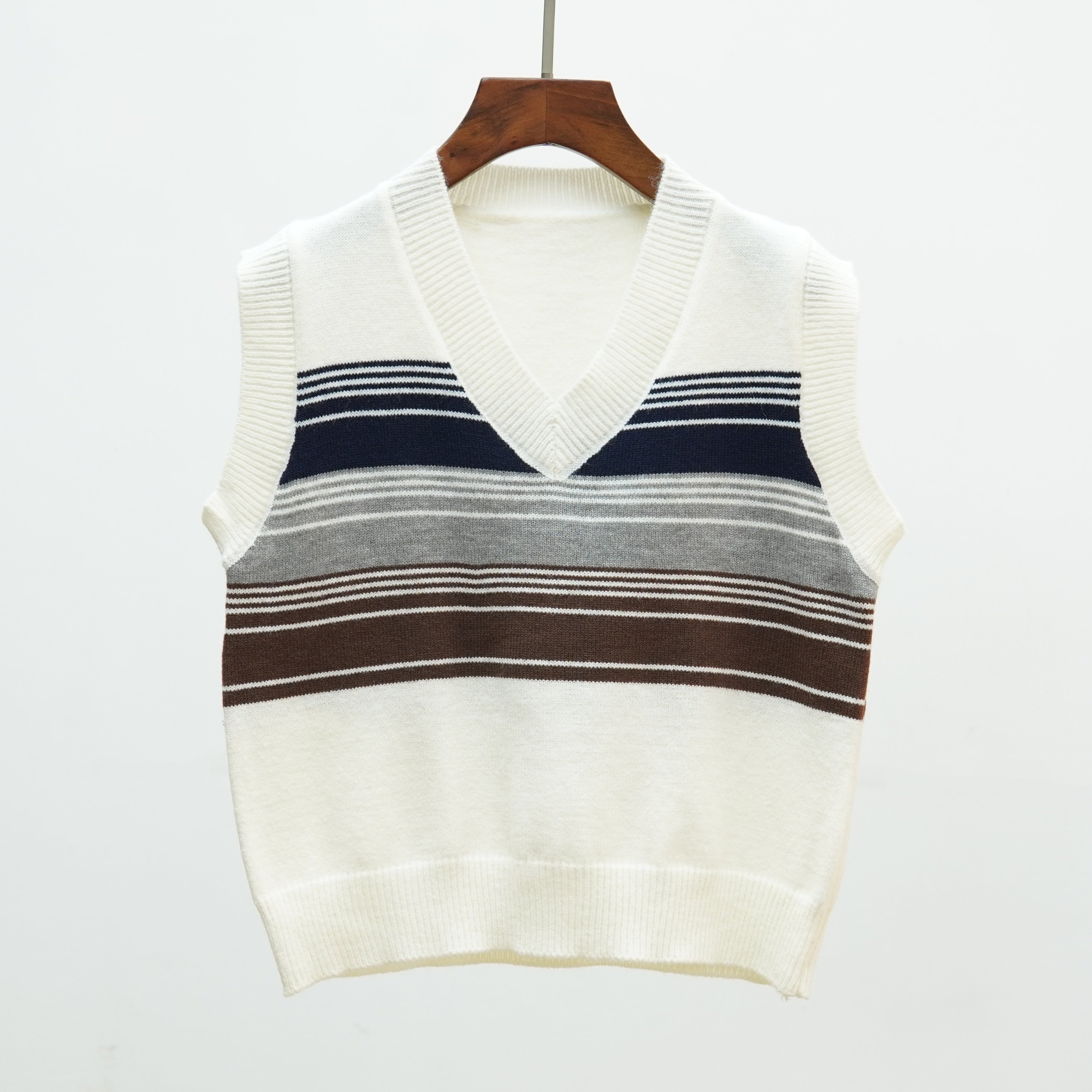 652 2025新款韩版修身显瘦百搭条纹无袖针织马甲背心女叠穿坎肩