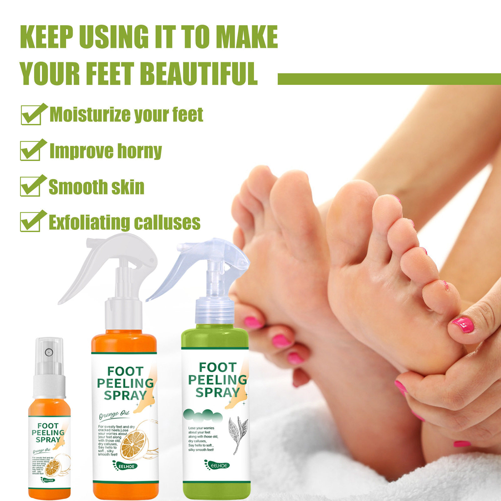 Green tea orange exfoliating spray foot dead skin calluses