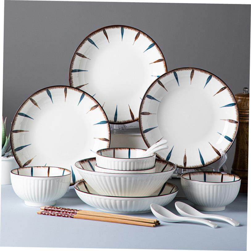 18pcs Set bowls plates ceramic tableware kitchen snack spoon