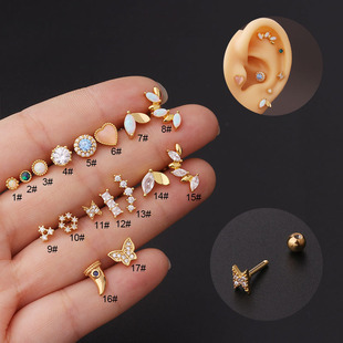 1PC Women Cubic Zirconia Labret Screw Cartilage Earrings