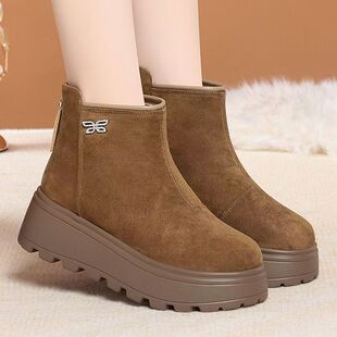 小鞋匠手工冬季厚底加绒加厚短靴便捷后拉链一脚蹬懒人鞋时尚防滑