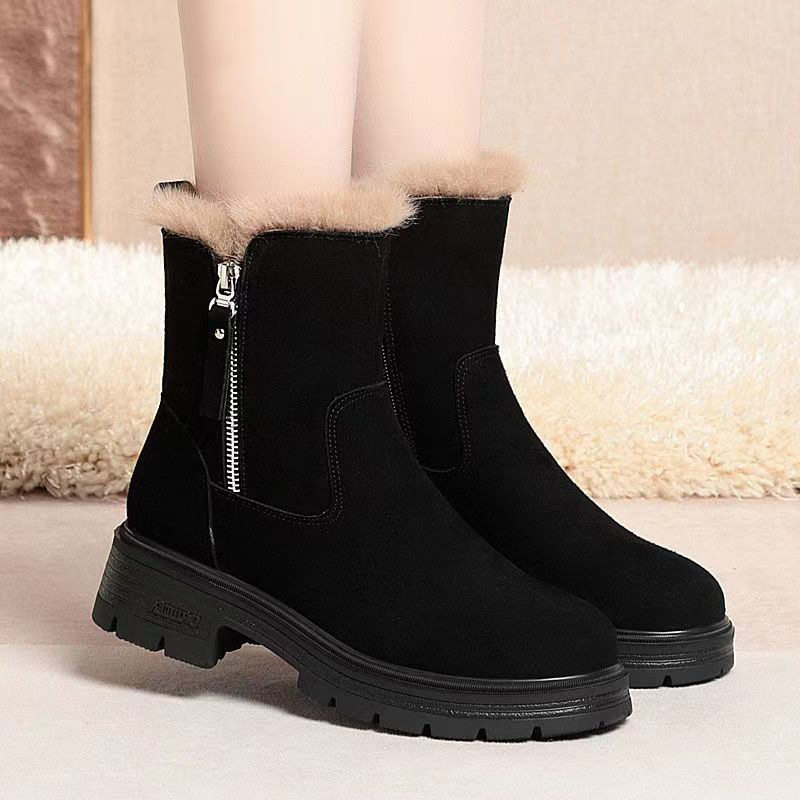 鞋小匠黑色加绒中筒靴雪地靴女冬季保暖厚底绒面软底防滑耐磨时尚,女鞋,时尚雪地靴,淘宝优惠券,粉丝福利购,淘宝优惠卷