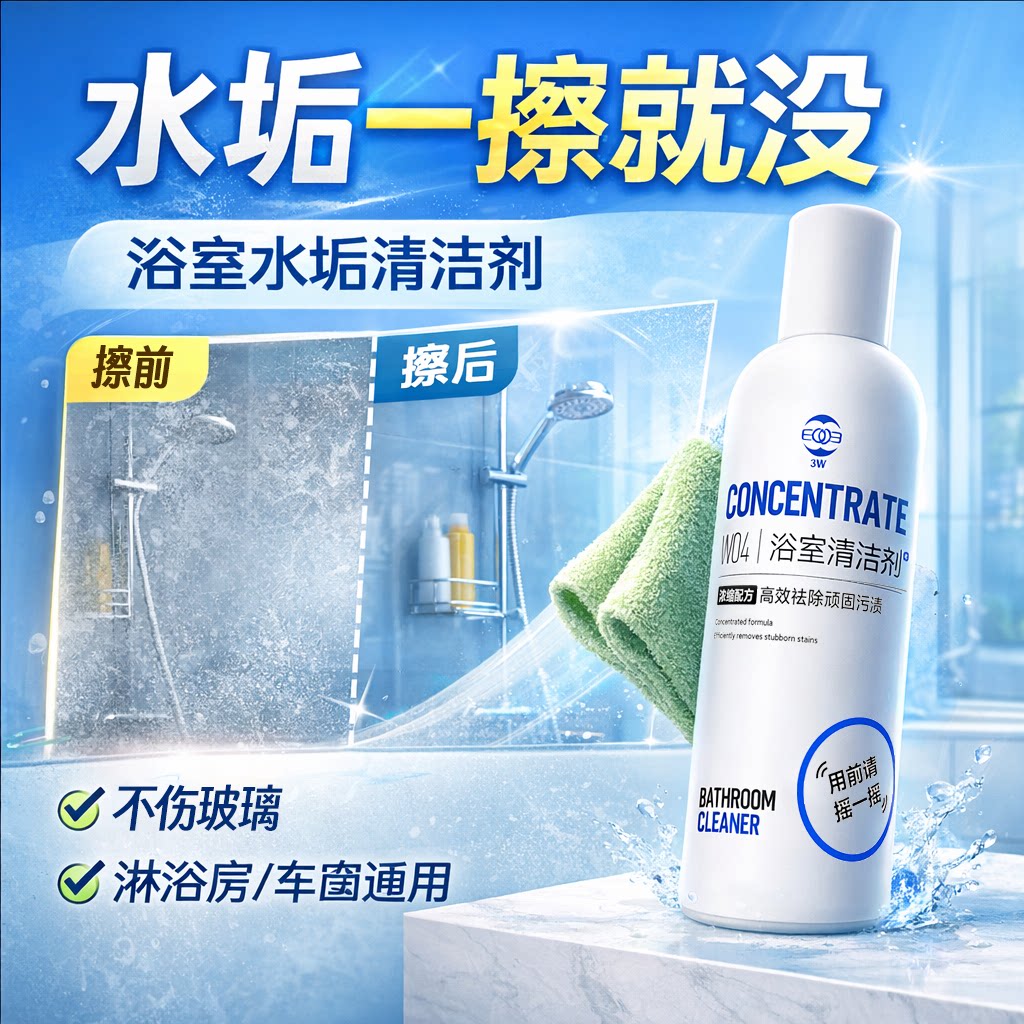 3W浴室玻璃清洁剂水渍水垢神器