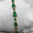 葫芦绿旦翡翠9K黄金镶钻莫桑锆石手链珠宝首饰来图料镶嵌加工定制