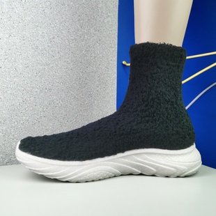 保暖袜子鞋 潮流套脚懒人鞋 珊瑚绒棉鞋 加绒高帮鞋 弹力超轻 男士 冬季