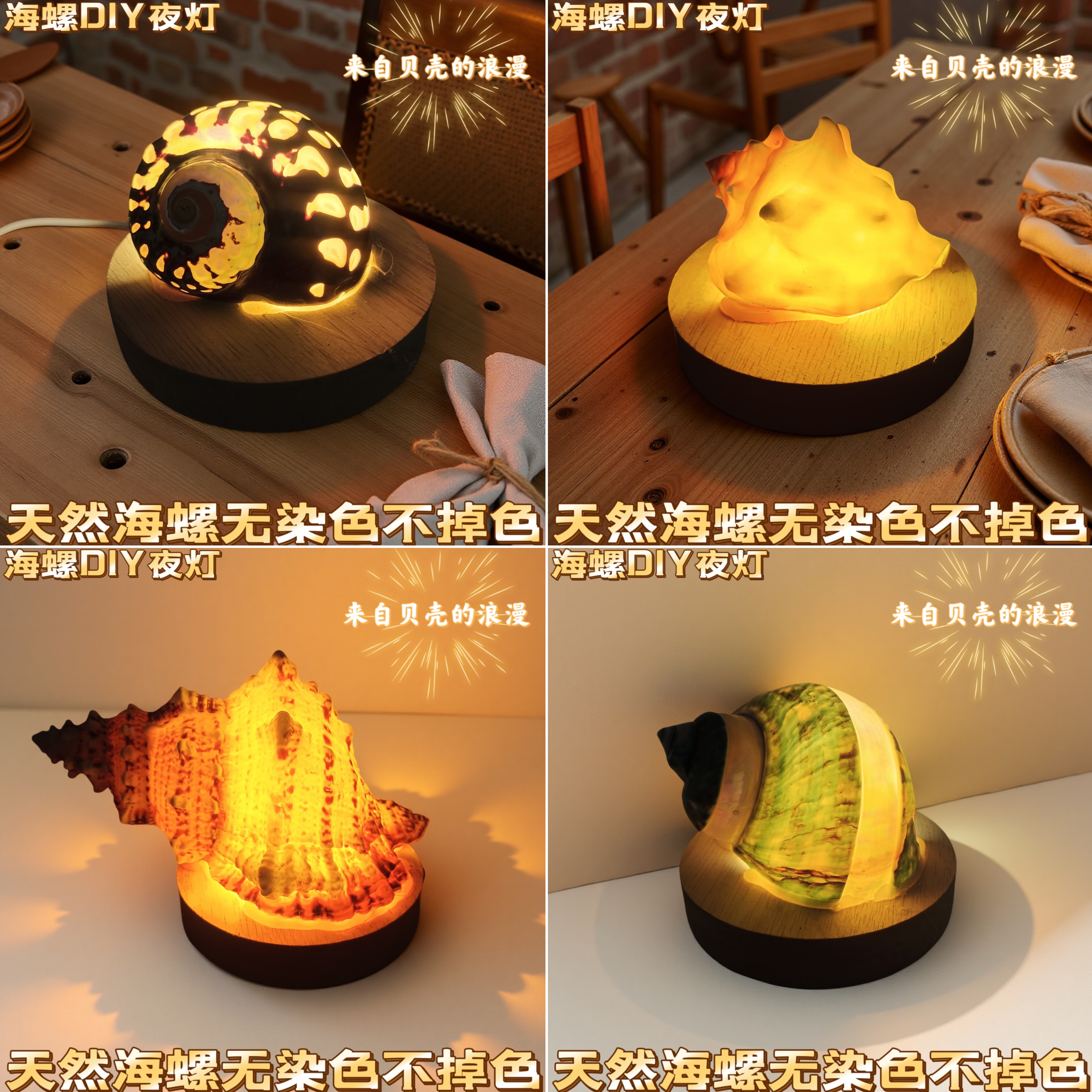 贝壳海胆海螺灯小夜灯diy材料包儿童亲子活动装饰摆件手工团建DIY
